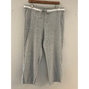 Caslon Striped Linen Blend Drawstring Crop Pants Womens XL Gray White CA57963